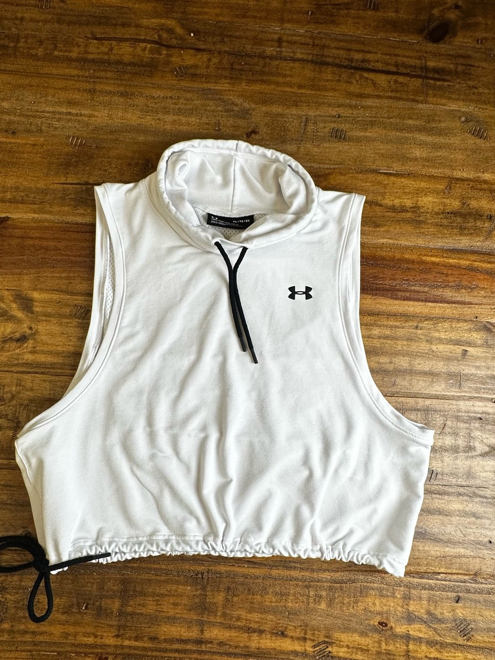 Under Armour White Sleeveless Crop Hoodie with Black Accents